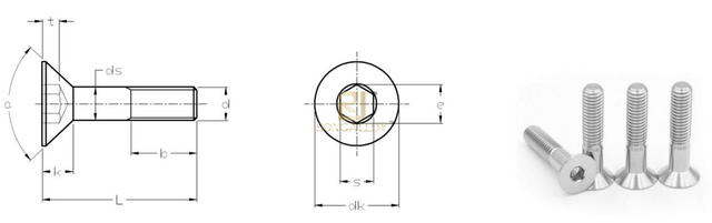 Parafuso de cabeça escareada DIN7991 de titânio com soquete hexagonal