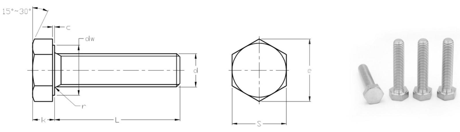 Parafusos de cabeça hexagonal inoxidável